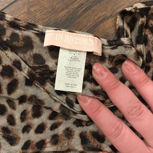 Y2K Paradiso size Medium Made in USA Vintage Cheetah Print Sheer Tunic Dress Top - Picture 5 of 8